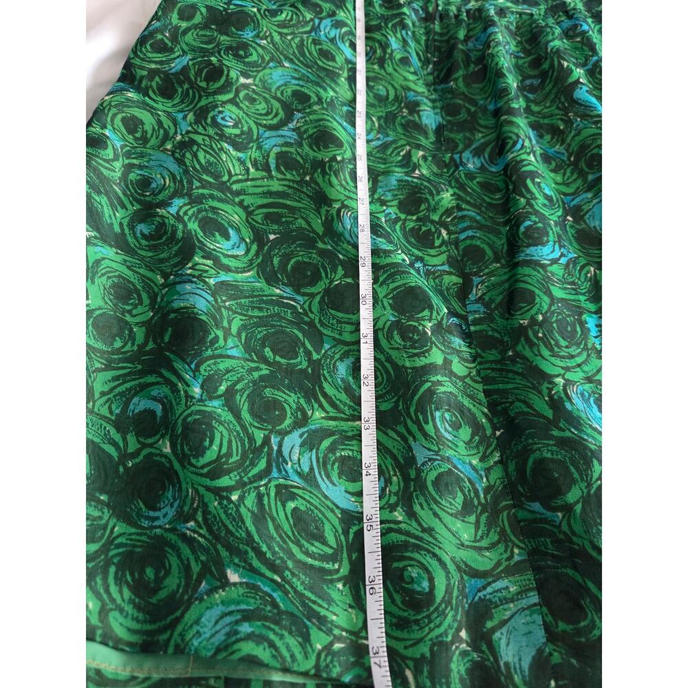 Vintage 60s Mod Psychedelic Swirl Dress Small Pockets Raw Silk Shantung Green - Picture 9 of 10